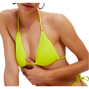 Good American Always Fits Tiny Ties Bikini Top 1/2 S-M Swim Electric Yellow NWT